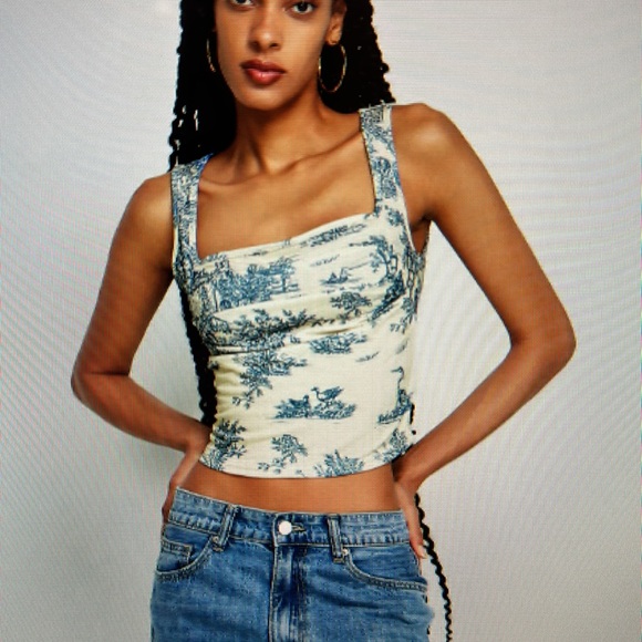 NEW Toile De Jouy Square Neck Tank Top - Picture 11 of 12